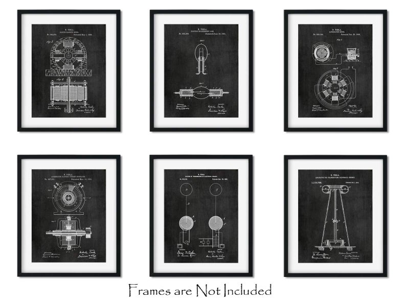 ArtCantHurtU Nikola Tesla Gifts for Engineers Steampunk Wall Decor SIX (8"x10") Unframed Wall Art Patent Prints Industrial Artwork Home Decor - Electrical, Coil, Nerd, Geek, Science, Physics Decorations - Image 4